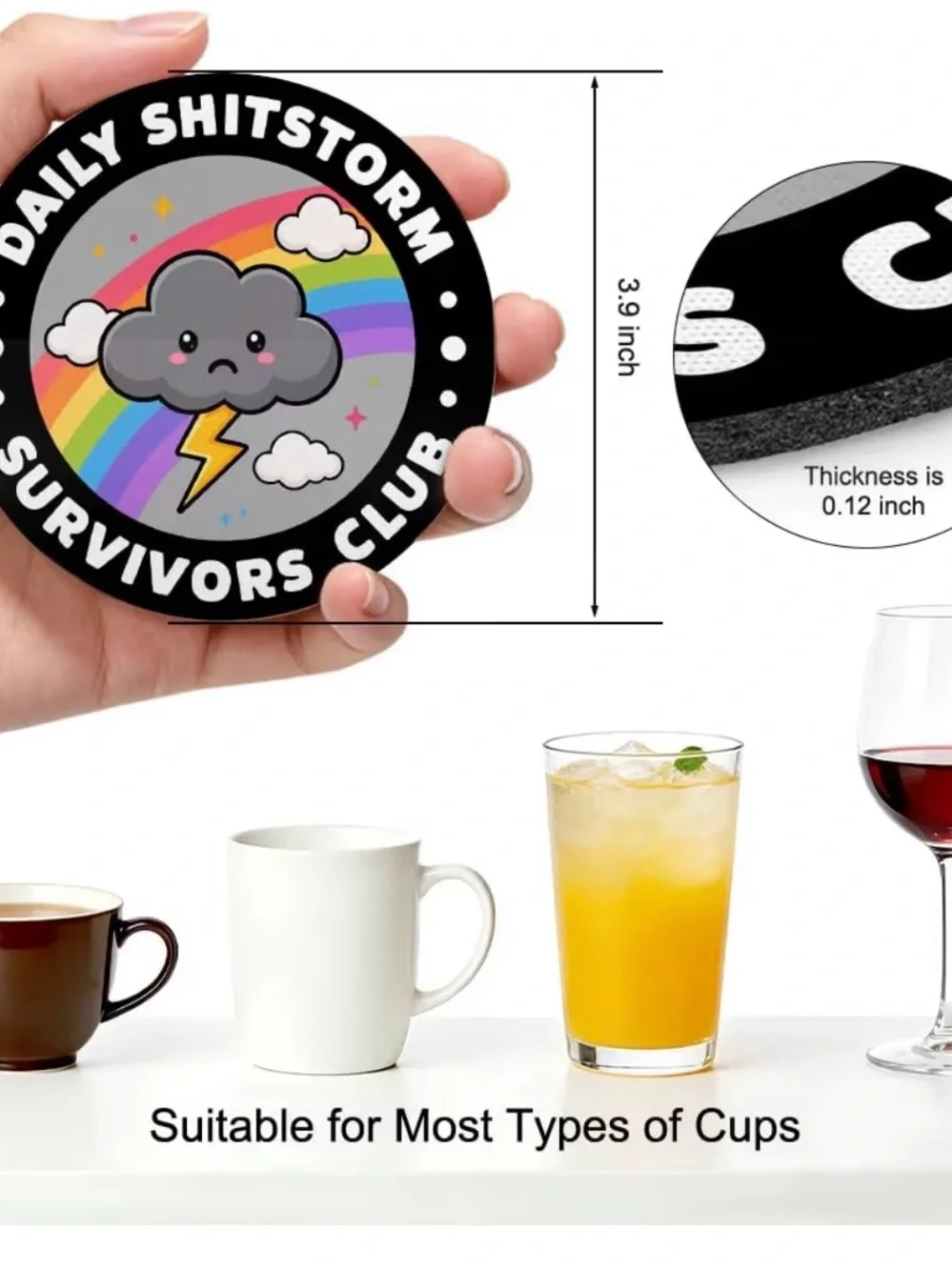 Funny Rainbow Storm Cloud Drink Coasters for Desk